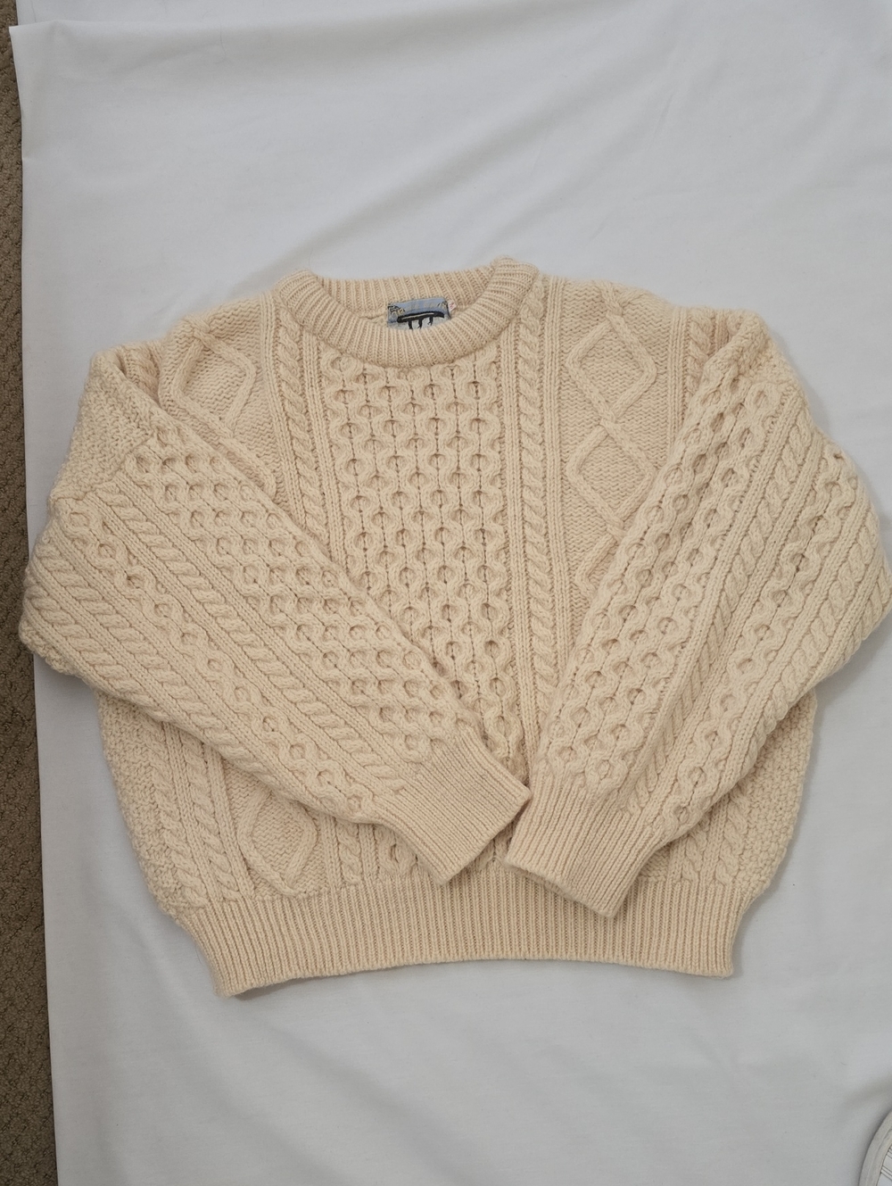 Cable Knit Crewneck Sweater in Cream by Unknown Brand